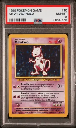 Pokemon TCG Mewtwo Base Set 10/102 Holo Unlimited Holo PSA 8 - Image 1