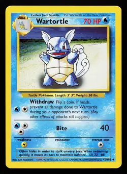 Wartortle 42/102 4th Print 1999-2000 Base Set Pokemon Card - Image 1