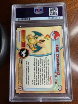 1999 Topps Pokemon TV #6 Charizard Rainbow Foil Black Logo PSA 7 Near Mint - Image 2