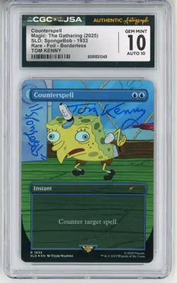 CGC GEM MINT 10 Auto 10 Tom Kenny Counterspell SDL Spongebob R 1933 Foil - Image 1