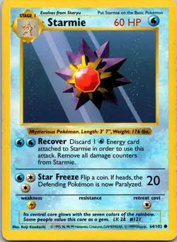 Starmie 064/102 Common Base Set (Shadowless) LP Pokemon TCG - Image 1