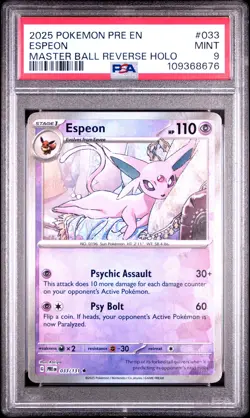 Espeon 033/131 Master Ball Reverse Holo Pokemon PSA 9 - Image 1