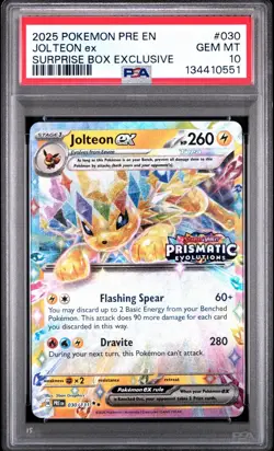2025 Pokemon Prismatic Evolution Jolteon EX Surprise Box Exclusive PSA 10 - Image 1