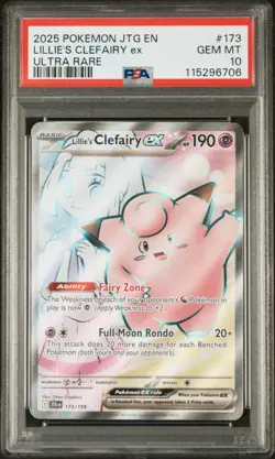 PSA 10 Pokemon TCG 2025 Jtg En-Journey Together #173 Lillie'S Clefairy Ex GEM MT - Image 1