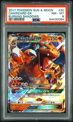 2017 POKEMON SUN & MOON BURNING SHADOWS #20 CHARIZARD GX PSA 8 - Image 1
