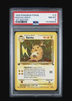 Pokemon TCG 1999 Raichu 14/62 Holo 1st edition Fossil PSA 8 - Image 1