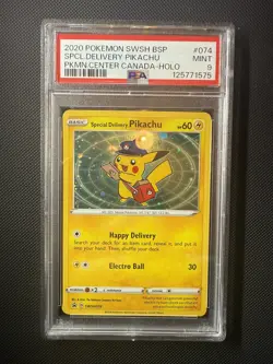 2020 POKEMON SWSH BLACK STAR PROMO #074 SPECIAL DELIVERY PIKACHU-HOLO PSA 9 - Image 3