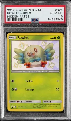 2019 POKEMON SUN & MOON HIDDEN FATES #SV2 ROWLET-HOLO PSA 10 - Image 1