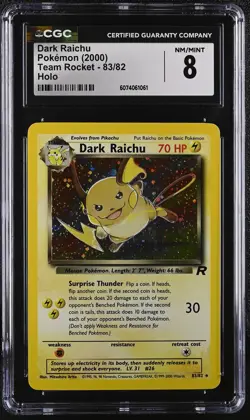 CGC 8 Dark Raichu 2000 Team Rocket 83/82 Holo Pokemon Card - Image 1