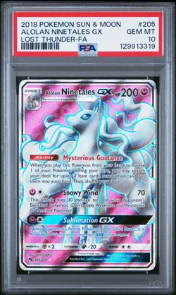 PSA 10 Alolan Ninetales GX Full Art #205/214 Pokemon Lost Thunder - Image 1