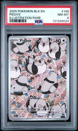 2025 POKEMON BLK EN-BLACK BOLT ILLUSTRATION RARE #148 PIDOVE PSA 8 - Image 1