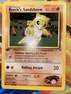 Pokemon Gym Heroes 1st Edition Regular Finish Brock's Sandshrew 71/132 NM OC1089 - Image 1