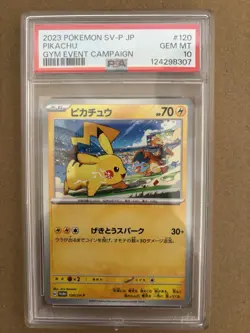 2023 POKEMON JAPANESE SV-P PROMO #120 PIKACHU GYM EVENT CAMPAIGN PSA 10 - Image 1