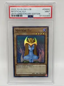 Yu-Gi-Oh! PSA 9 Mystical Elf LOB-EN062 Legend of Blue Eyes White Dragon 25th - Image 1