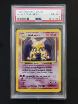 Pokemon TCG Alakazam Holo Rare Card 1/102 Base Set 1999 PSA 6 - Image 1