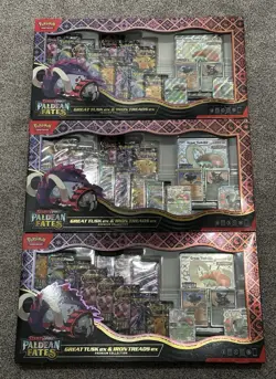 LOT OF 3 Pokemon Paldean Fates Great Tusk Iron Threads EX Premium Collection - Image 1