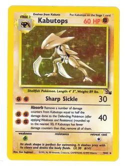 Pokemon TCG Kabutops 9/62 Fossil Holo 1999 - Image 1
