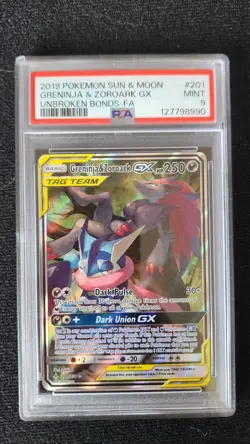 2019 Pokemon Sun and Moon Greninja and Zoroark GX Unbroken Bonds #201 PSA 9 Mint - Image 1