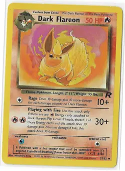 Pokemon Dark Flareon Team Rocket Unlimited 35/82 Uncommon Card TCG LP - Image 1