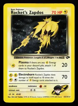 Rocket's Zapdos 15/132 Holo Rare Gym Challenge Pokemon Card - Image 1