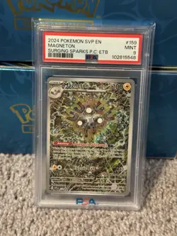 Pokemon Surging Sparks Magneton 159 Pokemon Center Black Stamp PSA 9 Mint - Image 1