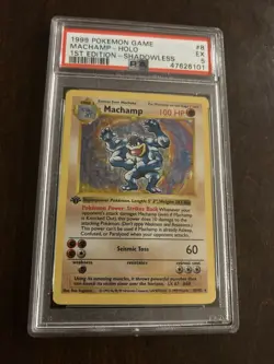 1999 POKEMON HOLO 1ST EDITION #8 - SHADOWLESS MACHAMP PSA 5 - Image 1