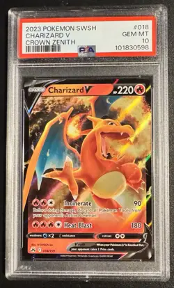 2023 Pokemon Charizard V #018/159 Holo Crown Zenith PSA 10 MINT - Image 1