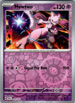 Mewtwo Reverse Holo 059/142 SV07: Stellar Crown Uncommon - NM - Image 1