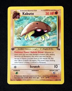 Pokemon Kabuto Non-Holo Card - Base Set 1st Edition (50/62) NM - Image 1
