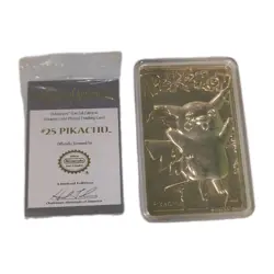 23K Gold Plated 1999 Burger King Pokemon PIKACHU Trading Card Bar - Image 1