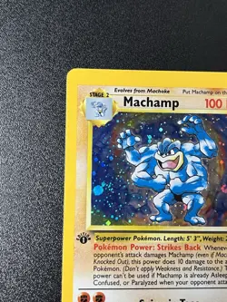 1st Edition Machamp 8/102 Holo Base Set Pokemon Card WOTC Miscut LP Ex - Image 2