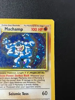 1st Edition Machamp 8/102 Holo Base Set Pokemon Card WOTC Miscut LP Ex - Image 3