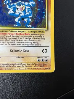 1st Edition Machamp 8/102 Holo Base Set Pokemon Card WOTC Miscut LP Ex - Image 4