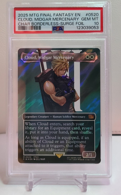 2025 MTG Final Fantasy Borderless Surge Foil #0520 Cloud Midgar Mercenary PSA 10 - Image 1