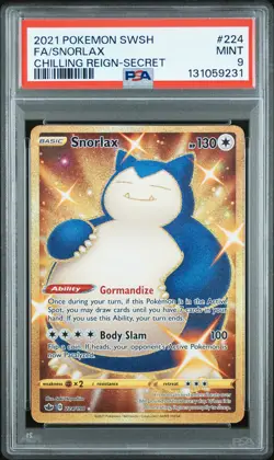 2021 POKEMON SWORD & SHIELD CHILLING REIGN SECRET #224 FULL ART/SNORLAX PSA 9 - Image 1