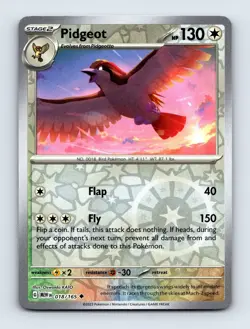 Pidgeot SV: Scarlet & Violet 151 Uncommon Reverse Holo 018/165 NM/LP Pokemon Car - Image 1