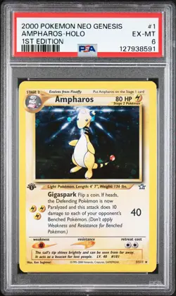 Ampharos Holo #1 2000 Pokemon Neo Genesis 1st Edition PSA 6 250001 - Image 1