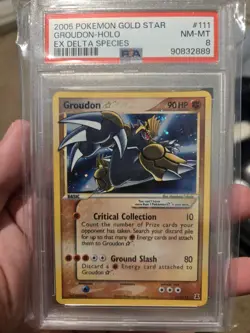 Pokemon Groudon Gold Star EX Delta Ultra Rare Holo Card #111 PSA 8 - Image 1