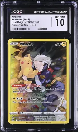 Pokemon TCG CGC 10 GEM MINT Pikachu TG05/TG30 Trainer Gallery Holo Lost Origin - Image 1