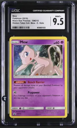 CGC 9.5 Pokemon Black Star Promo SM215 Mew Holo Swirl Hidden Fates Pin - Image 1