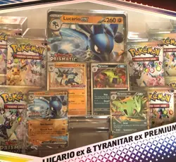 Pokemon PRISMATIC EVOLUTIONS Lucario EX and Tyranitar EX Premium Sam’s Club New - Image 2