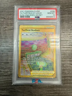PSA 10 2021 Pokemon Turffield Stadium Secret Gold Rare Evolving Skies 234/203 - Image 1