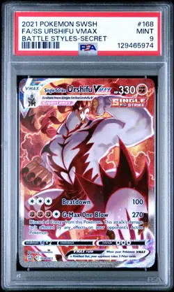 PSA 9 Pokemon TCG 2021 SWSH Battle Styles #168 Fa/Ss Urshifu Vmax MINT - Image 1