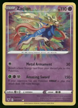 Zacian 082/185 Amazing Rare Holo NM Pokemon SWSH04: Vivid Voltage - Image 1