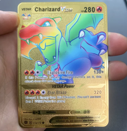 Charizard Vstar Rainbow Gold Metal Pokemon Card Fan Art/Collectible/Gift - Image 1
