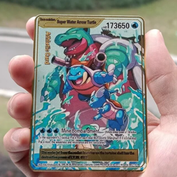 Pokemon Gold Metal Card Blastoise Super Arrrow Turtle Fun Art - Image 1