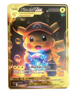 Pikachu Mario Vmax 10000HP Pokemon Gold Metal Card FunArt/Display/Gift - Image 1