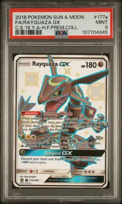 2018 POKEMON SUN & MOON CELESTIAL STORM #177A FULL ART/RAYQUAZA GX PSA 9 - Image 1