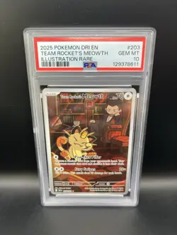 PSA 10 GEM MINT - Team Rocket’s Meowth 203/182 - Pokemon Destined Rivals TCG - Image 1
