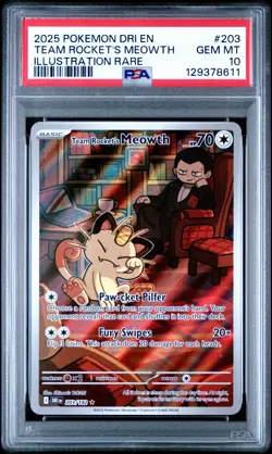 PSA 10 GEM MINT - Team Rocket’s Meowth 203/182 - Pokemon Destined Rivals TCG - Image 3
